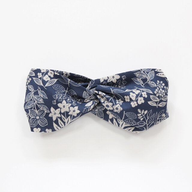 シンプルで風合い豊かなヘアターバン ボタニカル（ ネイビー ）ヘアバンド 綿 麻