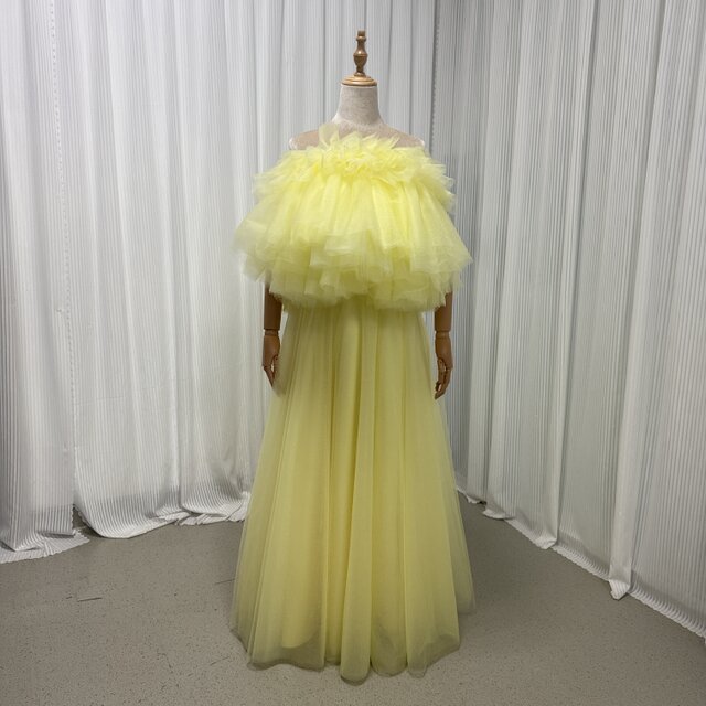 カラードレス イエロー ベアトップ ソフトチュール ボリュームドレス 音楽会/発表会など