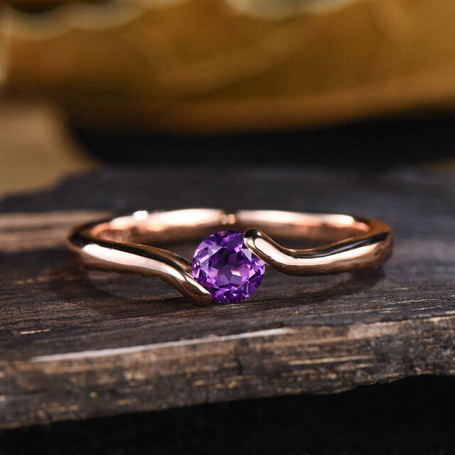 アメジスト リング 2 月の誕生石パープル クリスタル リング天然宝石 925 スターリング シルバー リング