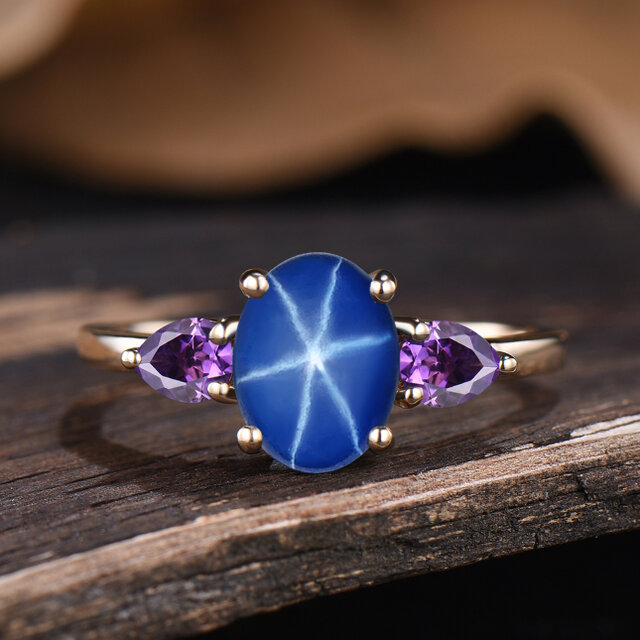 ブルースターサファイア 婚約指輪 2月の誕生石 パープル