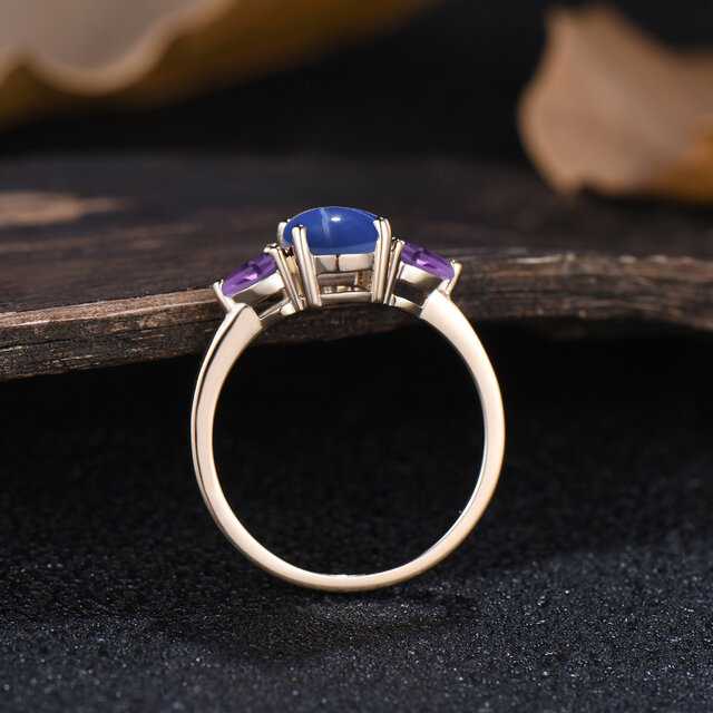 ブルースターサファイア 婚約指輪 2月の誕生石 パープルクリスタル