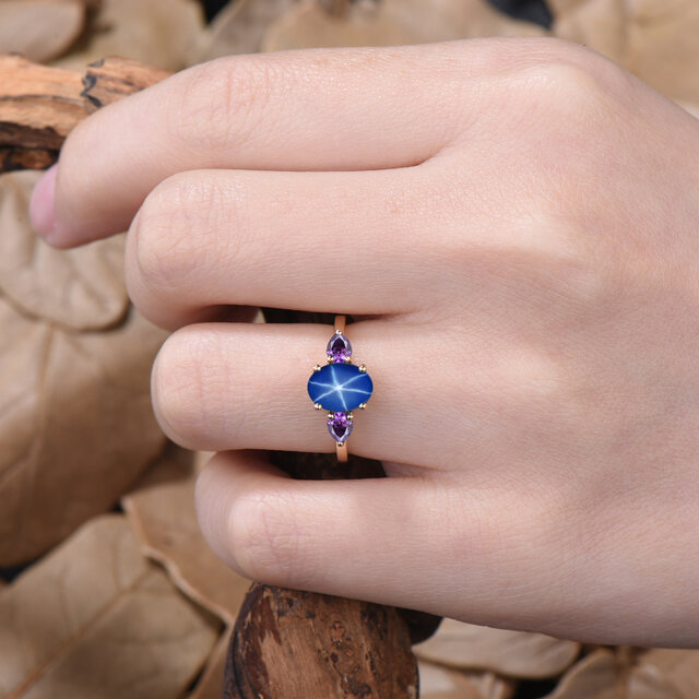 ブルースターサファイア 婚約指輪 2月の誕生石 パープルクリスタル