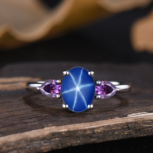 ブルースターサファイア 婚約指輪 2月の誕生石 パープルクリスタル