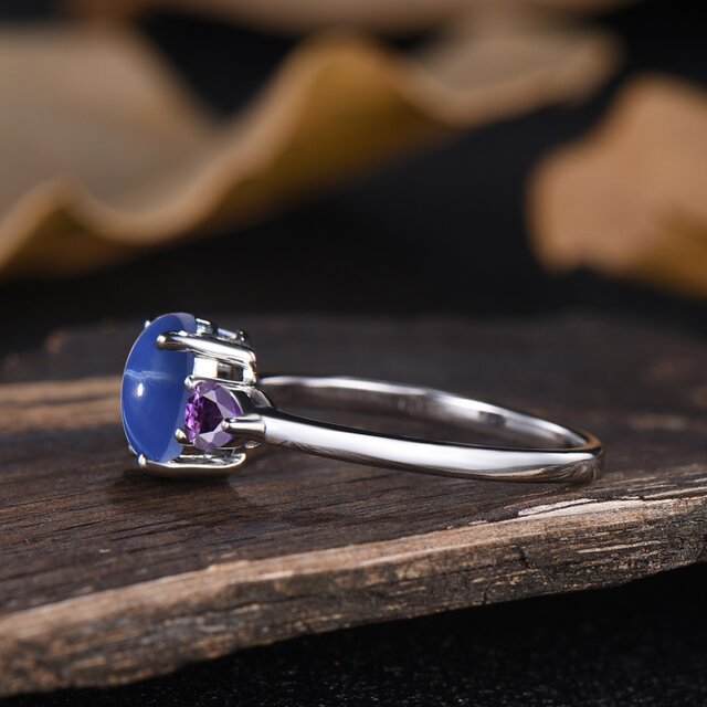 ブルースターサファイア 婚約指輪 2月の誕生石 パープルクリスタル