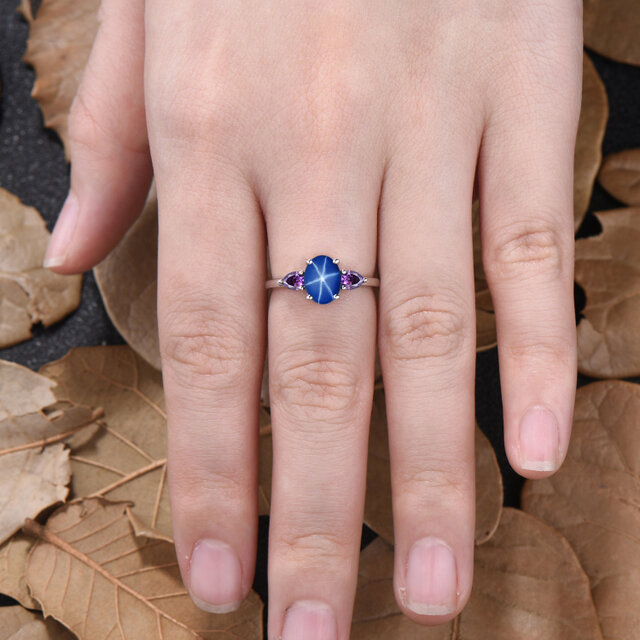 ブルースターサファイア 婚約指輪 2月の誕生石 パープルクリスタル