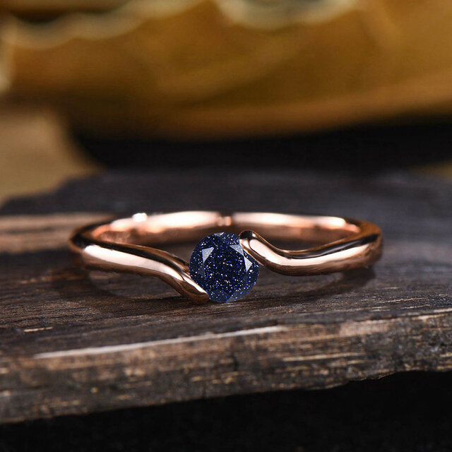 ギャラクシー ブルー サンドストーン リング ブルー ジェムストーン ソリティア リング スターリー スカイ リング