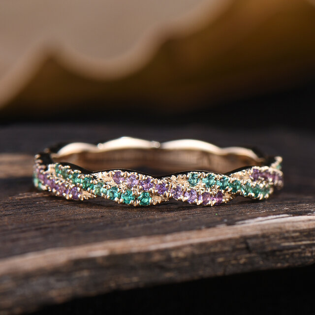 5月誕生石 グリーンエメラルド 結婚指輪 2月誕生石 天然アメジスト 紫水晶 リング 母の日 ジュエリー ギフト