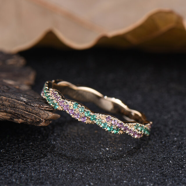 5月誕生石 グリーンエメラルド 結婚指輪 2月誕生石 天然アメジスト 紫