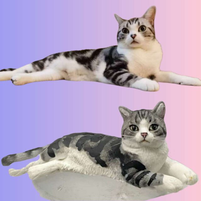 【受注作製】ペットギフト うちの子 写真入り 猫人形 フィギュア、名入れ 愛猫 肖像画 似顔絵❤ペットロス、誕生日、記念日