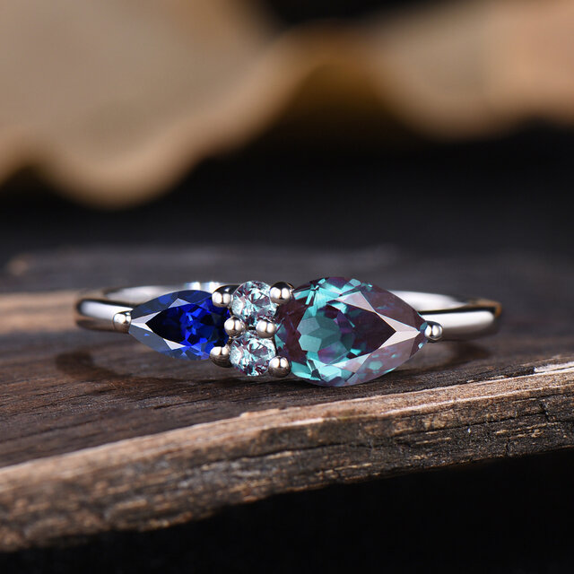 6月の誕生石 アレキサンドライト 結婚指輪 9月の誕生石 ブルーサファイア プロミスリング ミニマリストリング ギフト