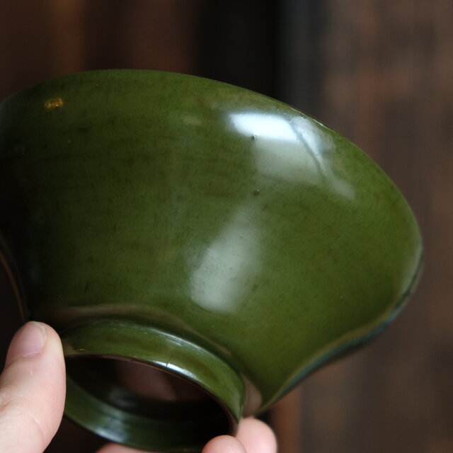 雀と稲穂◇緑で素敵。時代物 漆芸蒔絵蓋付椀 寿 漆器 骨董・antiques
