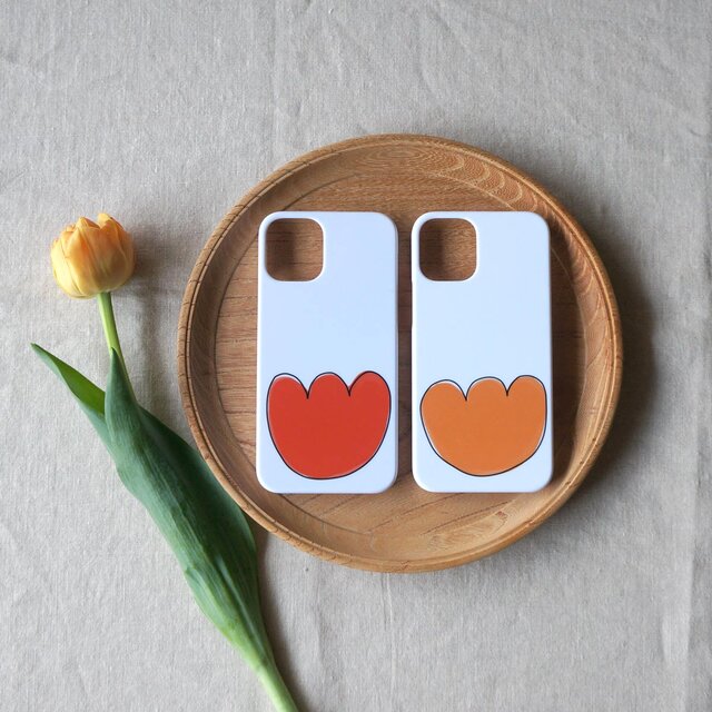 「 ひとつぶ tulip（ red / orange ）」＜ホワイトケース＞【 表面のみ印刷 】