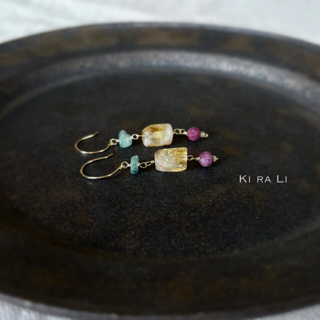 14KGF シトリンのエキゾチックピアス（イヤリング）