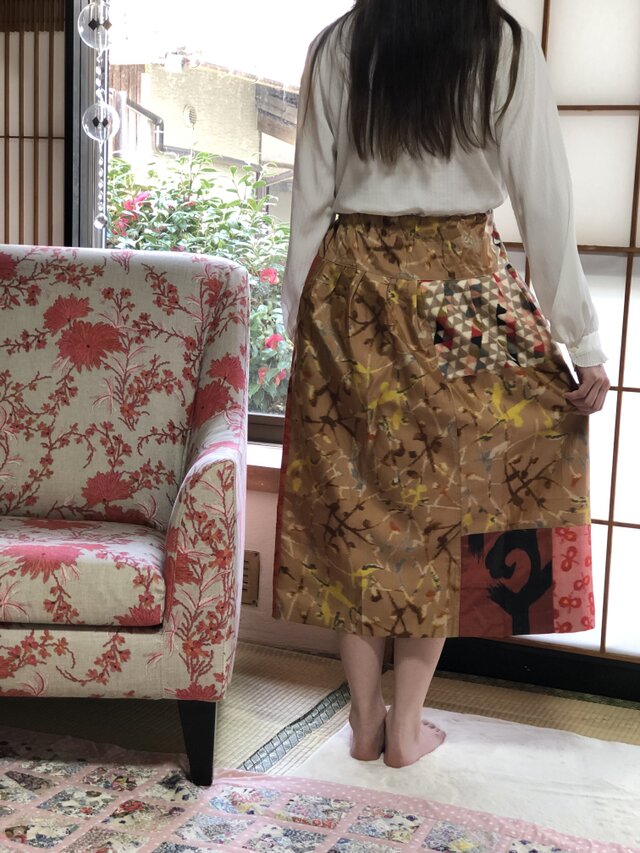 古布銘仙スカート　難あり　裏地新品　レースつき　定価より５００円引き 透明スカート チュールスカート 裏地無し レーススカート