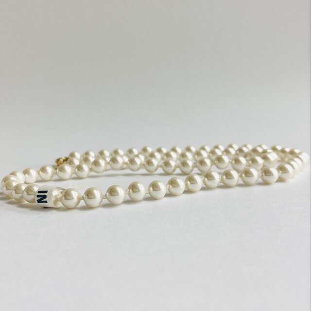 ガラスパールオールノットミディアムネックレス/6mm約50cm/クリーム/G/made in japan