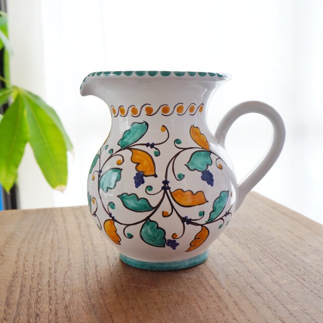 水差し ジャグ 16cm 1000ml BRC007 草花模様 マヨリカ焼き フラワーベース ピッチャー