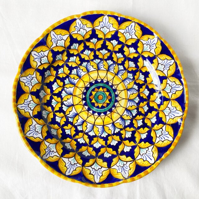 絵皿 26cm GEO048 マヨリカ焼き イタリア陶器 幾何学模様
