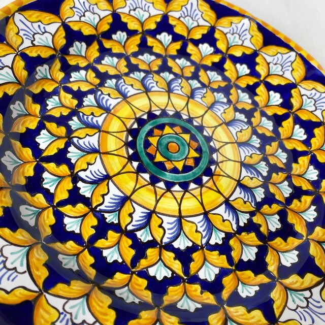 絵皿 26cm GEO048 マヨリカ焼き イタリア陶器 幾何学模様