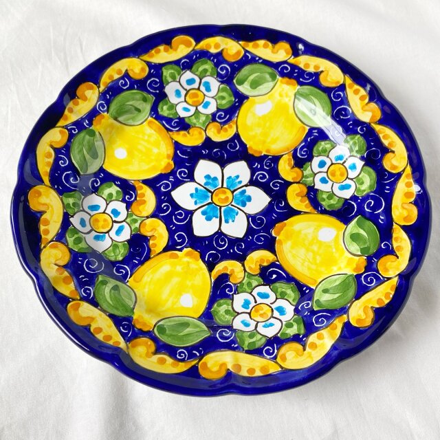 絵皿 26cm GEO045 マヨリカ焼き イタリア陶器 レモン柄 ディナー皿