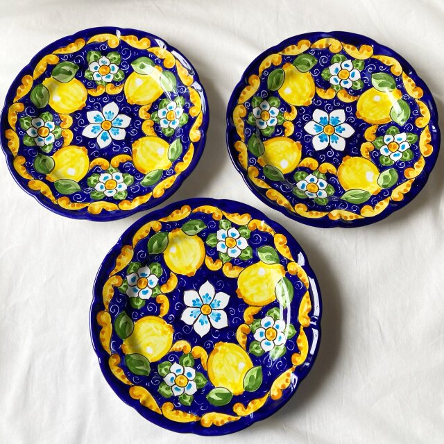 絵皿 26cm GEO045 マヨリカ焼き イタリア陶器 レモン柄 ディナー皿