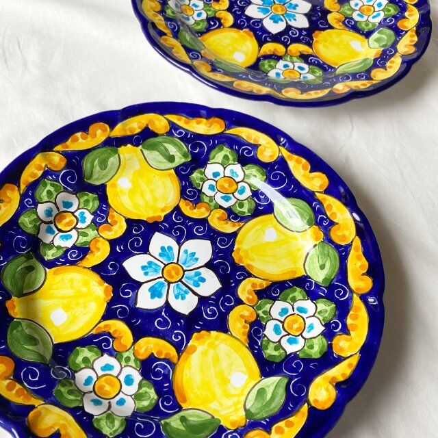 絵皿 26cm GEO045 マヨリカ焼き イタリア陶器 レモン柄 ディナー