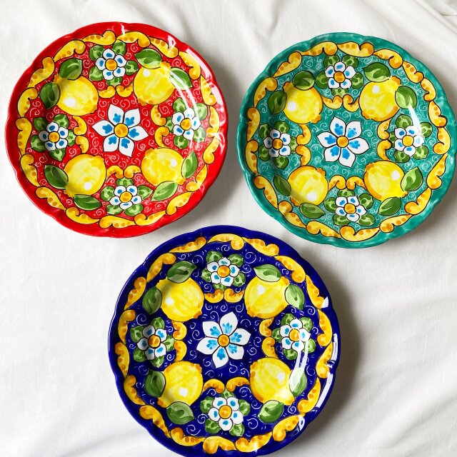 絵皿 26cm GEO045 マヨリカ焼き イタリア陶器 レモン柄 ディナー皿