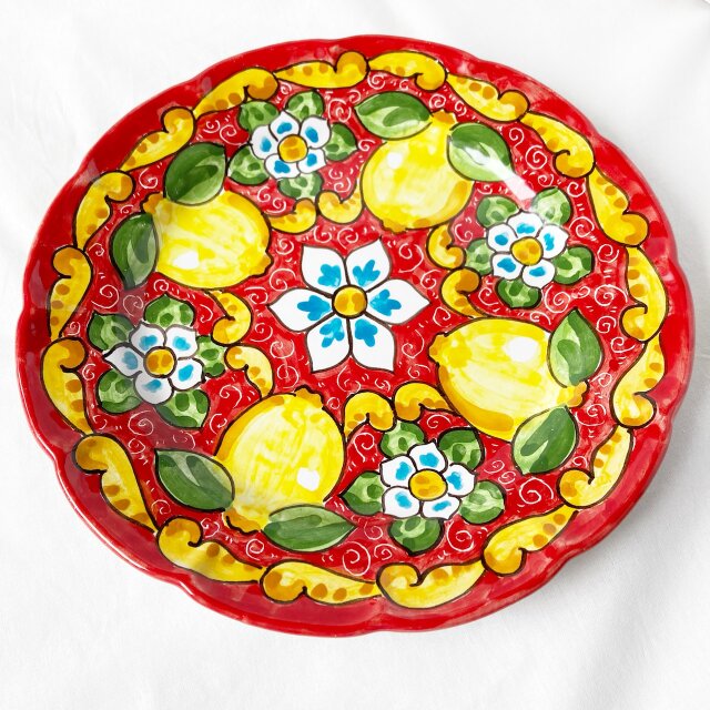絵皿 26cm GEO047 マヨリカ焼き イタリア陶器 レモン柄 ディナー皿