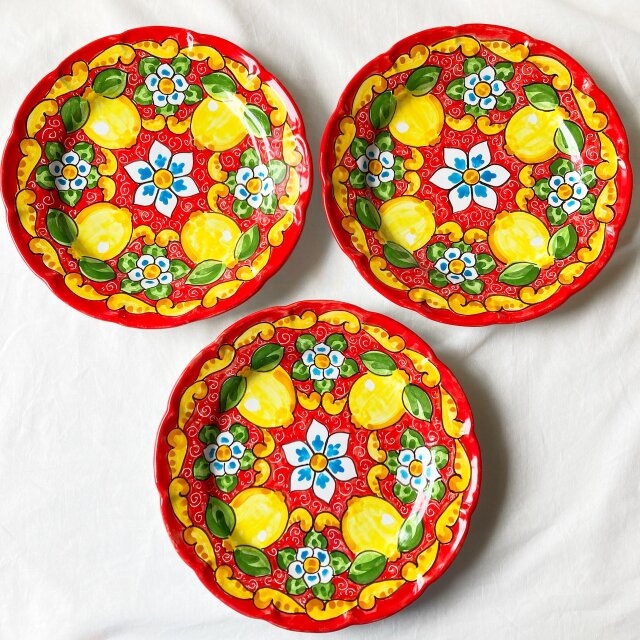 絵皿 26cm GEO047 マヨリカ焼き イタリア陶器 レモン柄 ディナー皿