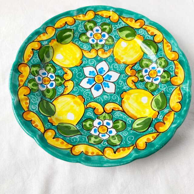絵皿 26cm GEO046 マヨリカ焼き イタリア陶器 レモン柄 ディナー