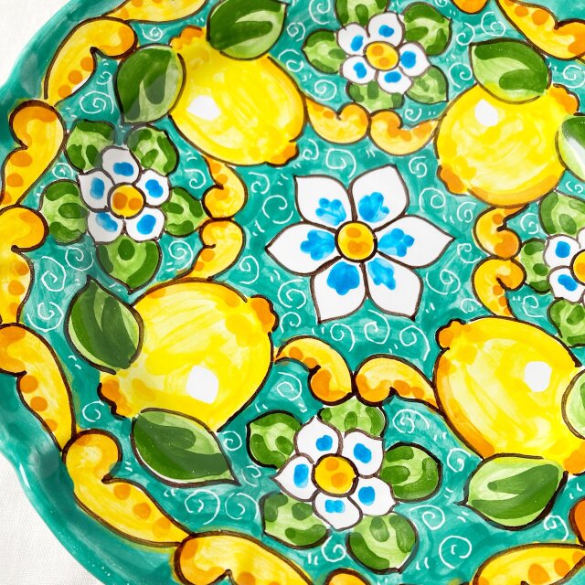 絵皿 26cm GEO046 マヨリカ焼き イタリア陶器 レモン柄 ディナー皿