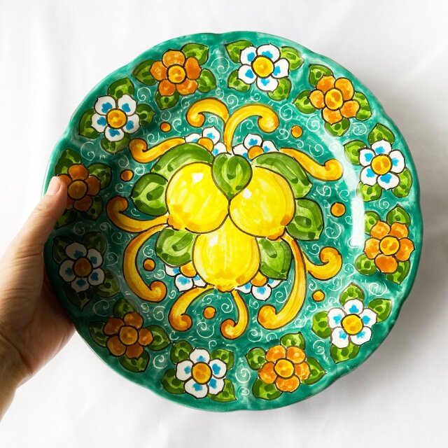 絵皿 26cm GEO056 マヨリカ焼き イタリア陶器 レモン柄 ディナー