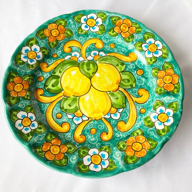 絵皿 26cm GEO056 マヨリカ焼き イタリア陶器 レモン柄 ディナー
