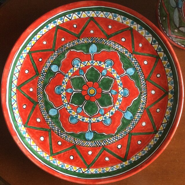 絵皿 26cm GEO001 マヨリカ焼き イタリア陶器　飾り皿　幾何学模様