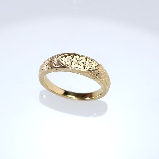 K18YG 手彫り・マーキスリング