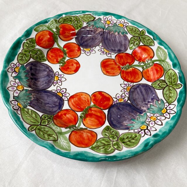 丸皿 パスタ皿 26cm GEO025 マヨリカ焼き イタリア陶器 野菜 | iichi