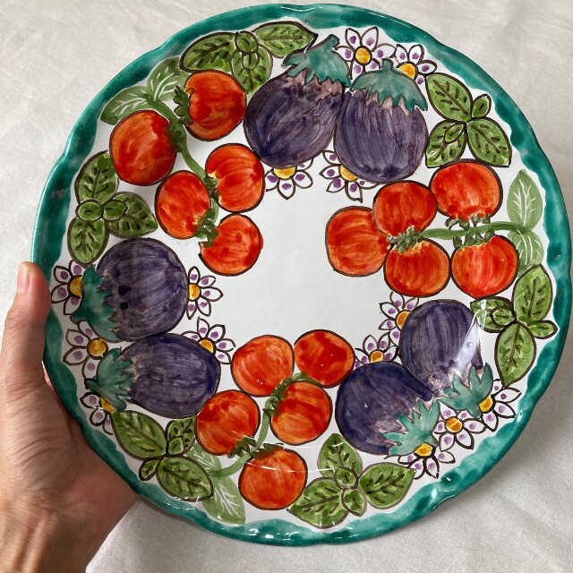 丸皿 パスタ皿 26cm GEO025 マヨリカ焼き イタリア陶器 野菜