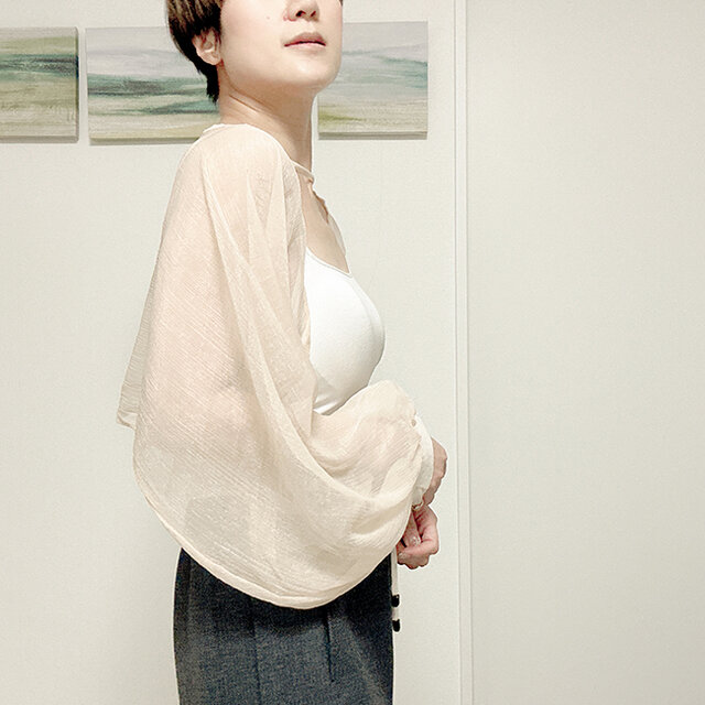 新作】シアー感シフォン地ボレロ（黒・パープル・ベージュ）25016