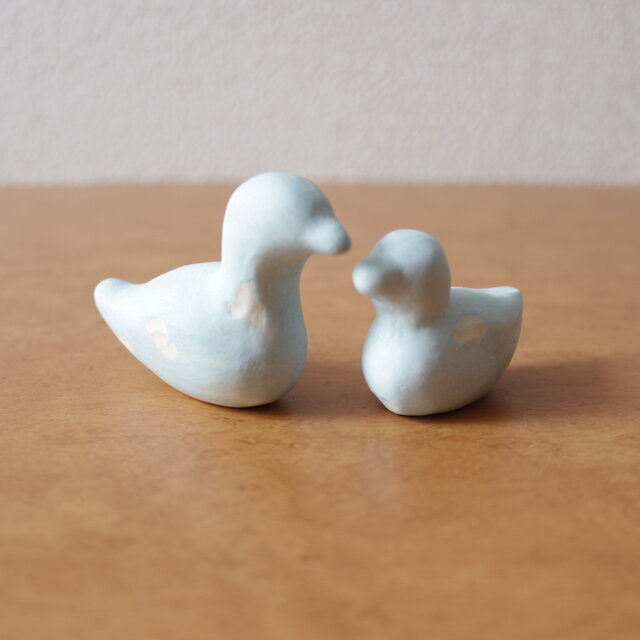 陶　彫刻 野鳥 親子鴨 空シリーズ