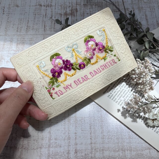 アンティークの刺繍カード「愛する妹へ」/刺繍カード/ヴィンテージ