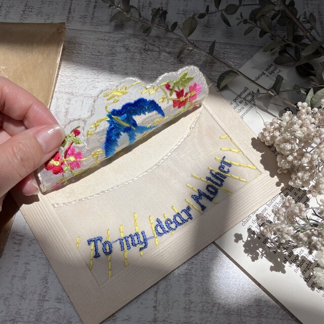 アンティークの刺繍カード「愛する母へ」/刺繍/レース/ヴィンテージ