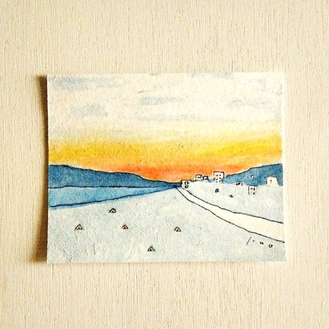 穏やかな気持ちになる青い絵画｜原画「夕焼け空」※栗材ボックス額縁
