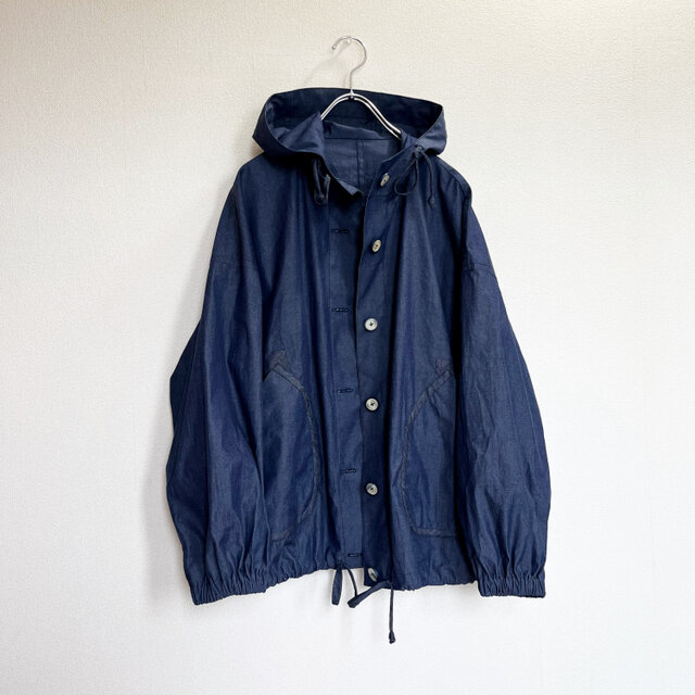 インディゴ コットンダンプ・フーデットショートコート