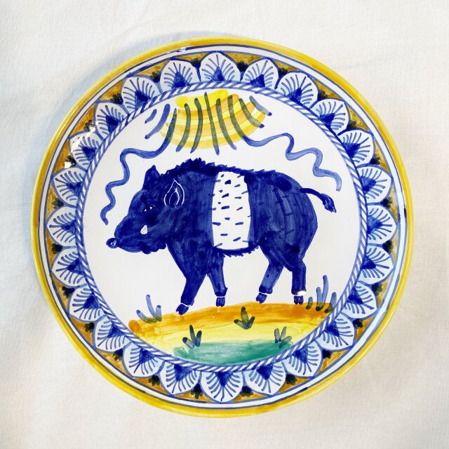 絵皿 20cm CRC036 マヨリカ焼き イノシシ イタリア陶器