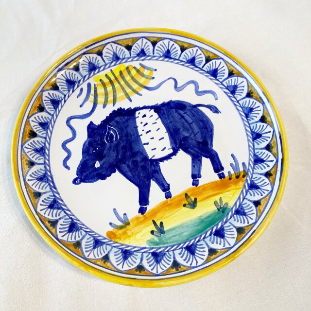 絵皿 20cm CRC036 マヨリカ焼き イノシシ イタリア陶器 | iichi 日々の