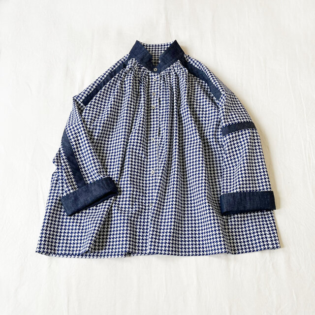 コットン ハウンドトゥース プリント・ステアーカラー オーバーシャツ