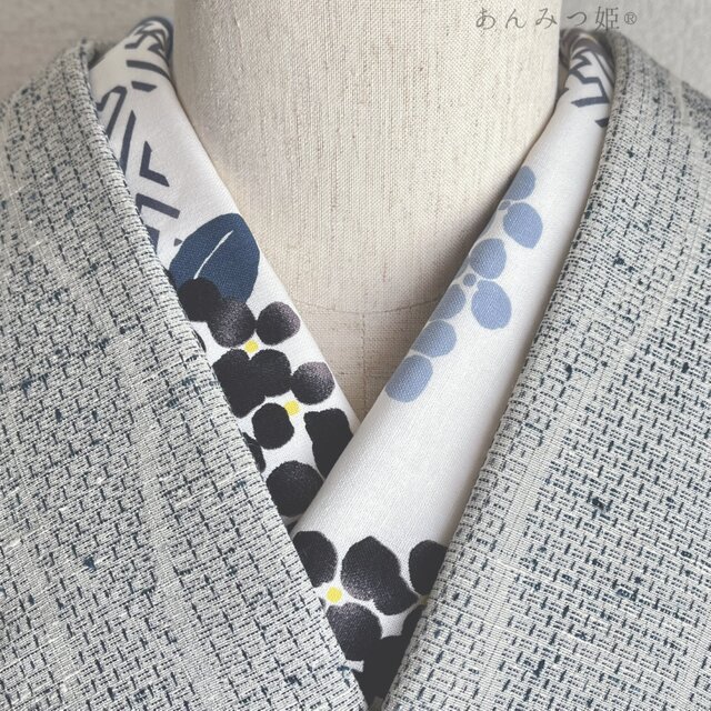 綿の半衿  黒あじさい