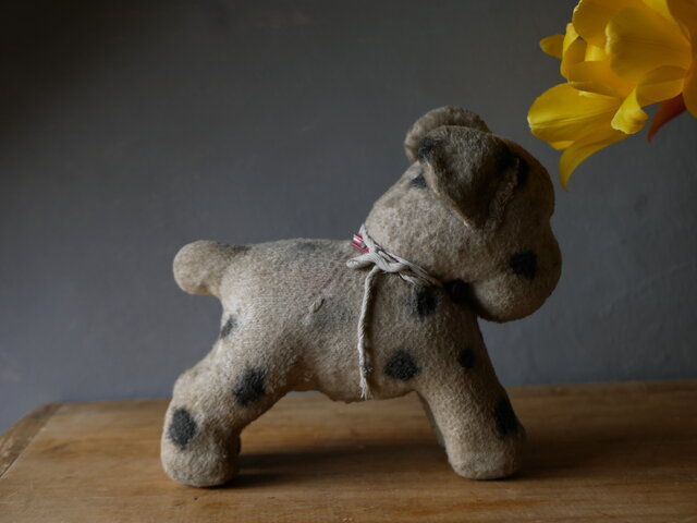 ドット柄のワンちゃん 犬 アンティークトイ ぬいぐるみ フランス