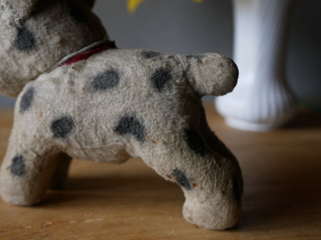 ドット柄のワンちゃん 犬 アンティークトイ ぬいぐるみ フランス