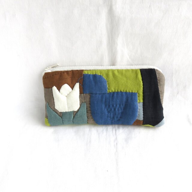 ふかふかポーチ　　花と鳥と