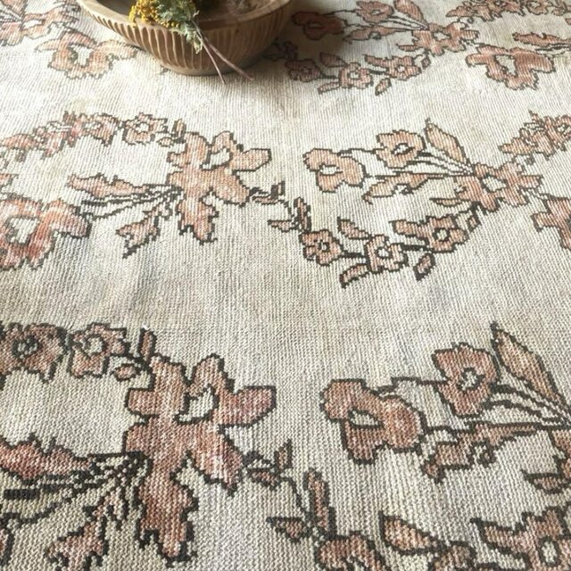 大判レア150×265ナチュラル×ブラウン　ボタニカル　トルコヴィンテージラグ 大判レア150×265ナチュラル×ブラウン ボタニカル トルコ